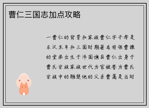 曹仁三国志加点攻略